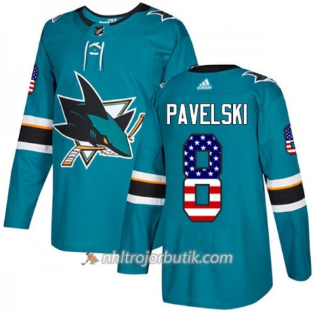 Män Ishockey San Jose Sharks Tröja Joe Pavelski 8 Adidas 2017-2018 Teal USA Flag Fashion Authentic